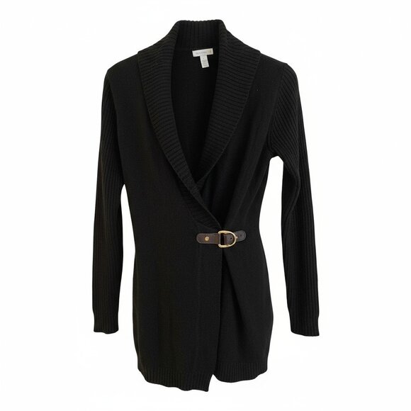 Charter Club Womens Black Belted Cardigan Size S Casual Cozy - Picture 1 of 16